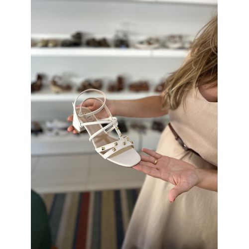 EDIMARA - SANDALIA FEMININA SALTO BLOCO OFF WHITE