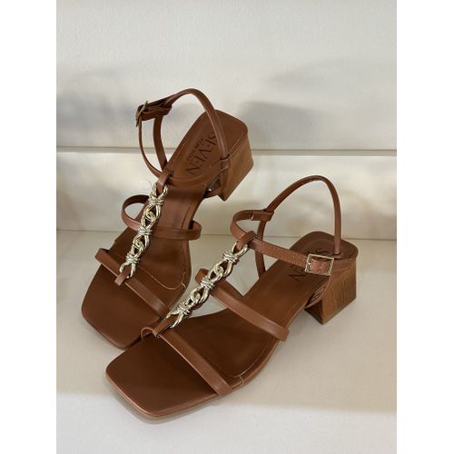 MIULI - SANDALIA FEMININA SALTO BLOCO 4CM CARAMELO