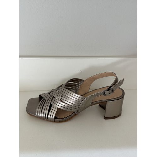 LAVINIA - SANDALIA FEMININA COURO SALTO 5CM PRATA VELHO