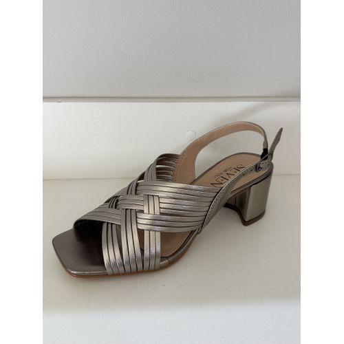 LAVINIA - SANDALIA FEMININA COURO SALTO 5CM PRATA VELHO