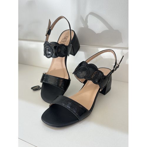 HELOISA - SANDALIA FEMININA COURO SALTO 5CM PRETO