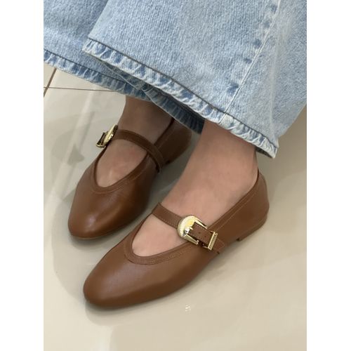 ATENAS - SAPATILHA FEMININA COURO FIVELA CARAMELO