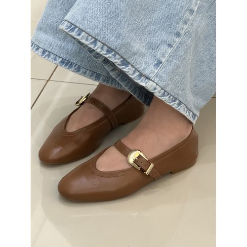 ATENAS - SAPATILHA FEMININA COURO FIVELA CARAMELO