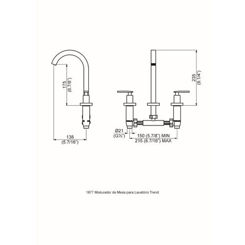 MISTURADOR PERFLEX 1877 TREND C-83 LAVATÓRIO DN15