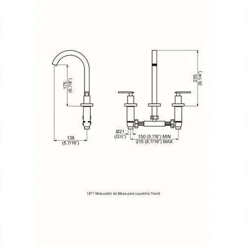 MISTURADOR PERFLEX 1877 TREND C-83 LAVATÓRIO DN15