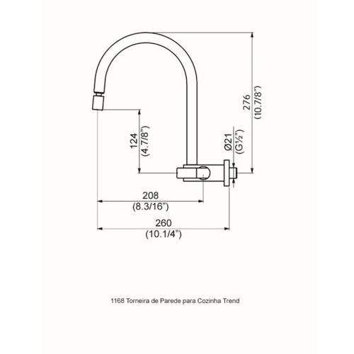 TORNEIRA PERFLEX 1168 C-83 COZINHA BICA MÓVEL PAREDE TREND DN15-20