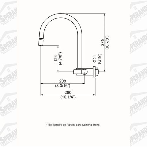 TORNEIRA PERFLEX 1168 C-83 COZINHA BICA MÓVEL PAREDE TREND DN15-20