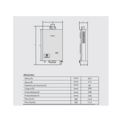 AQUECEDOR A GAS LORENZETTI 1600D GLP 15LT