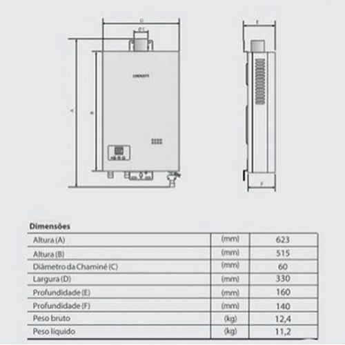 AQUECEDOR A GAS LORENZETTI 1600D GLP 15LT