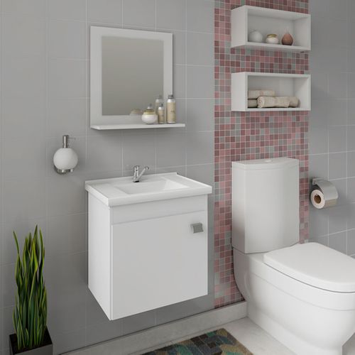 ARMÁRIO DE BANHEIRO IRIS 44CM COM ESPELHEIRA BRANCO MGM