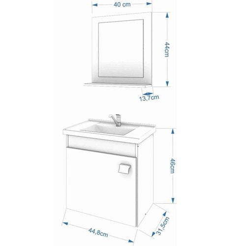 ARMÁRIO DE BANHEIRO IRIS 44CM COM ESPELHEIRA BRANCO MGM