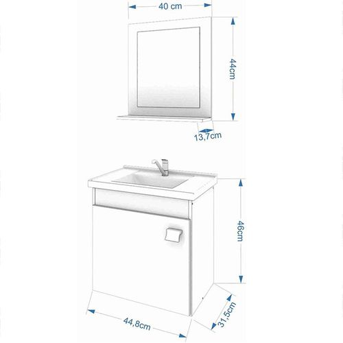 ARMÁRIO DE BANHEIRO IRIS 44CM COM ESPELHEIRA BRANCO MGM