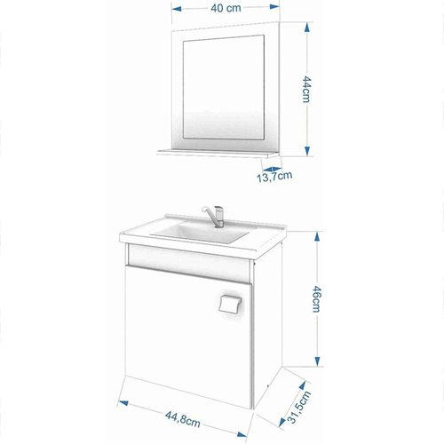 ARMÁRIO DE BANHEIRO IRIS 44CM COM ESPELHEIRA CAFÉ/OFF WHITE MGM