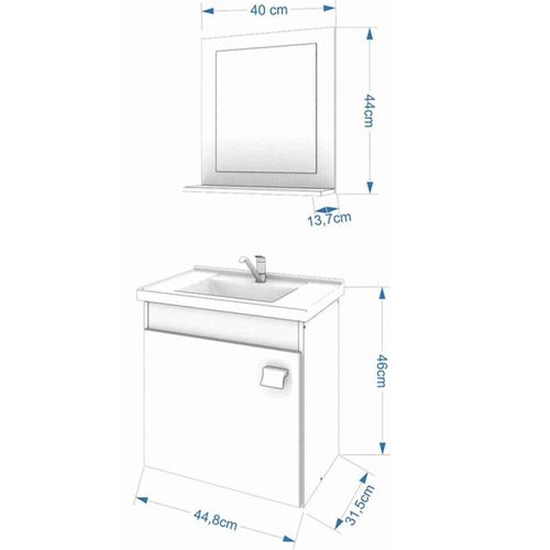 ARMÁRIO DE BANHEIRO IRIS 44CM COM ESPELHEIRA AMÊNDOA/OFF WHITE MGM