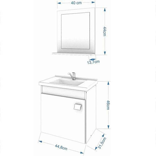 ARMÁRIO DE BANHEIRO IRIS 44CM COM ESPELHEIRA AMÊNDOA/OFF WHITE MGM