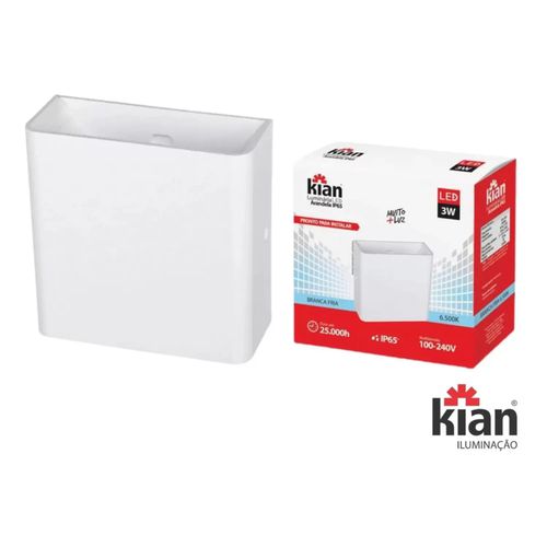 LUMINÁRIA LED ARANDELA IP65 3W BRANCA 3000K KIAN