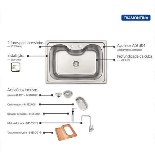 KIT COMPLETO TRAMONTINA PARA CUBA MORGANA COM MISTURADOR 