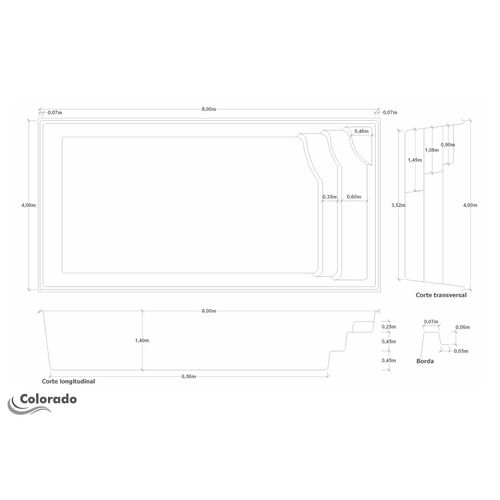 PISCINA DE FIBRA COLORADO 8,00X4,00X1,40MT UP