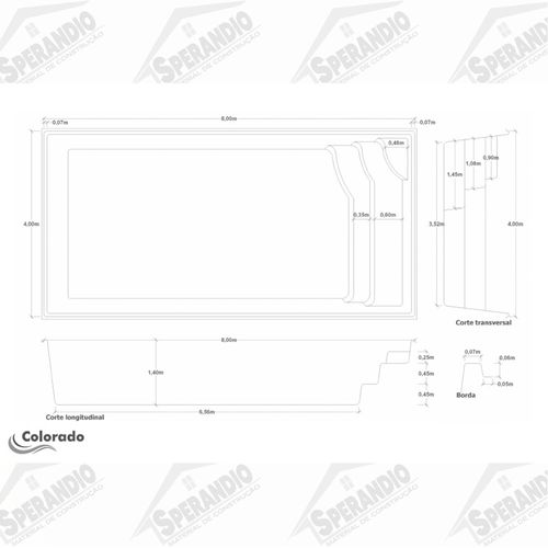 PISCINA DE FIBRA COLORADO 8,00X4,00X1,40MT UP