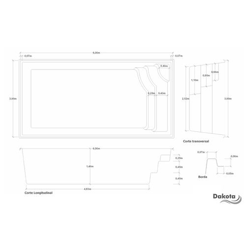 PISCINA DE FIBRA DAKOTA 6,00X3,00X1,40 UP