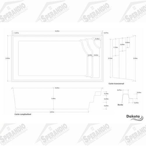 PISCINA DE FIBRA DAKOTA 6,00X3,00X1,40 UP