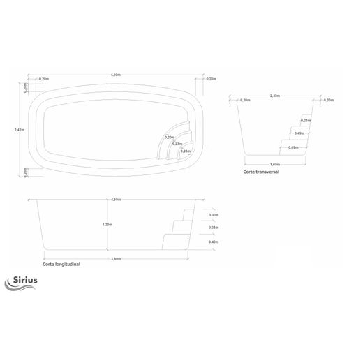 PISCINA DE FIBRA SIRIUS 4,60X2,40X1,30 UP