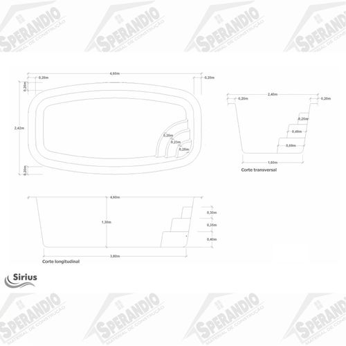 PISCINA DE FIBRA SIRIUS 4,60X2,40X1,30 UP