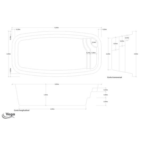 PISCINA DE FIBRA VEGA 6,00X3,00X1,40 UP