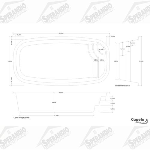 PISCINA DE FIBRA CAPELA 7,00X3,50X1,40 UP