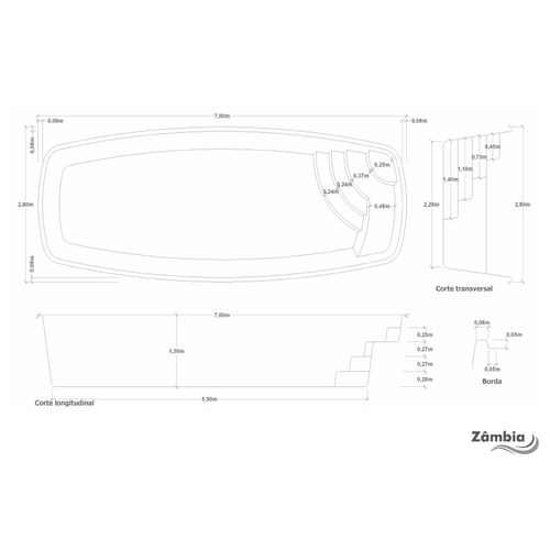 PISCINA DE FIBRA ZAMBIA 7,00X2,80X1,30 UP