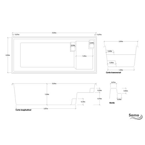 PISCINA DE FIBRA SAMÔ 5,00X2,00X1,20 UP