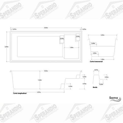 PISCINA DE FIBRA SAMÔ 5,00X2,00X1,20 UP