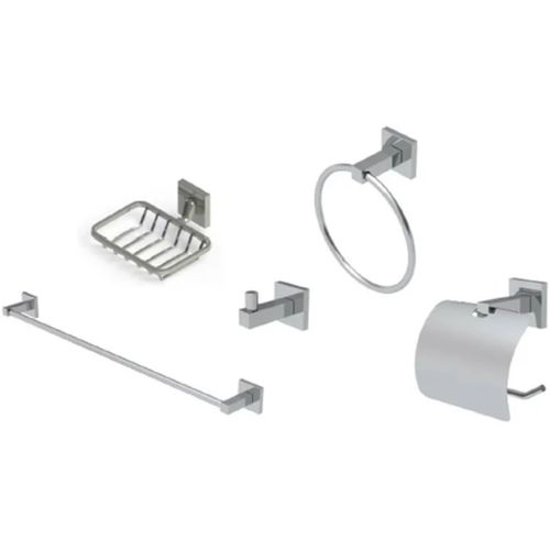 KIT BANHEIRO METAL 05 PEÇAS PRIME INOX METALPLAS 