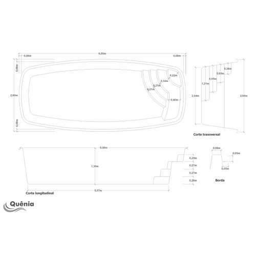 PISCINA DE FIBRA QUENIA 6,00X2,60X1,30 UP