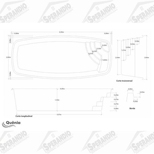 PISCINA DE FIBRA QUENIA 6,00X2,60X1,30 UP