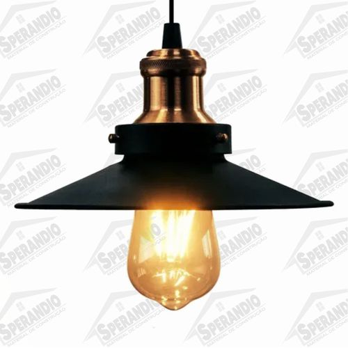 PENDENTE VINTAGE PRETO COM COBRE RETRÔ NORDIC 22CM E-LED