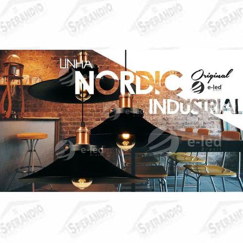 PENDENTE NORDIC 38CM PRETO COM COBRE E-LED