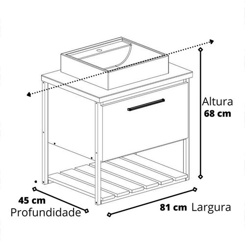 ARMÁRIO DE BANHEIRO VITTA 80CM COM CUBA METALON CIMENTO