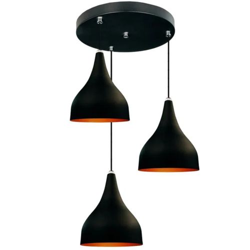 PENDENTE TRIO METTY PRETO COM COBRE CANOPLA REDONDA E-LED