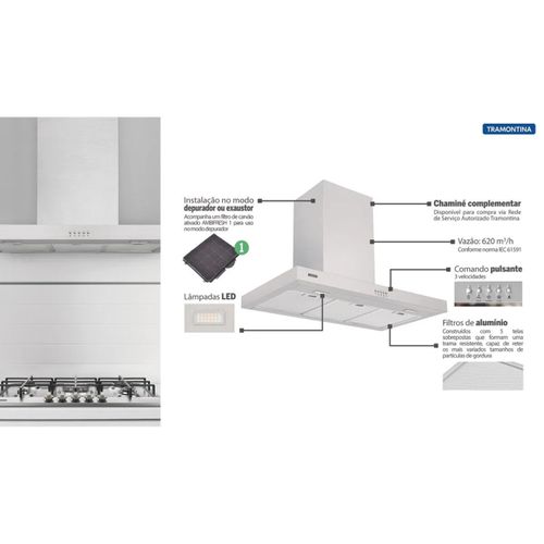 COIFA TRAMONTINA INOX NEW DRITTA 90 CM 127V 