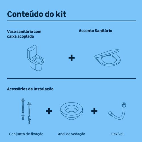 KIT COMBO COMPLETO DECA VASO ACOPLADO QUADRA C/ASSENTO BRANCO