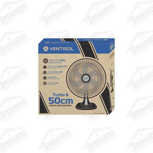 VENTILADOR OSILANTE MESA TURBO 6P 50CM PRETO 127V - VENTISOL