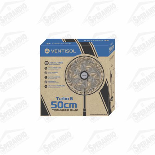 VENTILADOR OSCILANTE C/COLUNA TURBO 6P 50CM PRETO 127V - VENTISOL