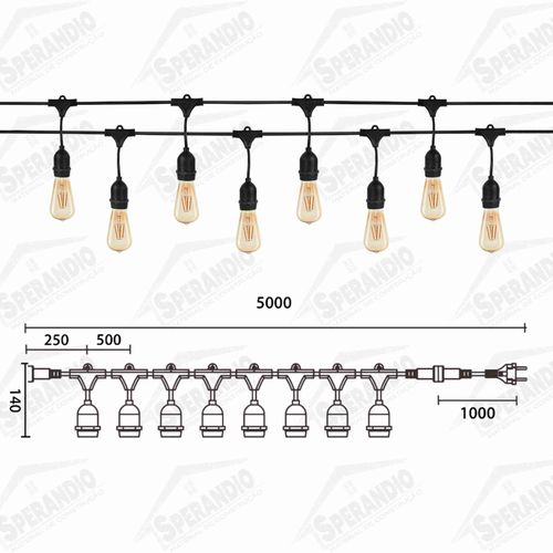 VARAL DE LUZ CONJ.HANG HIMMEL IP65 E27 5M PRETO (SEM LAMP.) - BLUMENAU