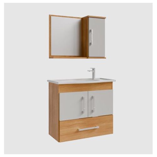ARMARIO BANH.ATENAS 65CM C/ESPELHEIRA CINAMOMO/BRANCO