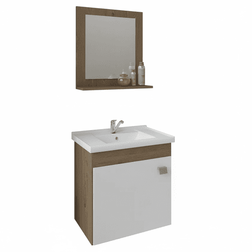 ARMARIO BANH.IRIS 44CM C/ESPELHEIRA CINAMOMO/BRANCO