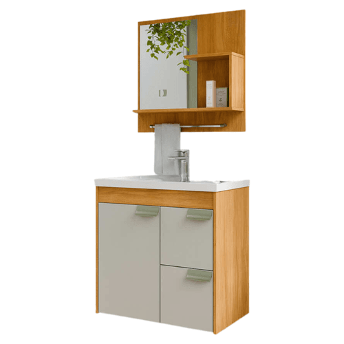 ARMARIO BANH.TULIPA 59CM C/ESPELHEIRA CINAMOMO/BRANCO