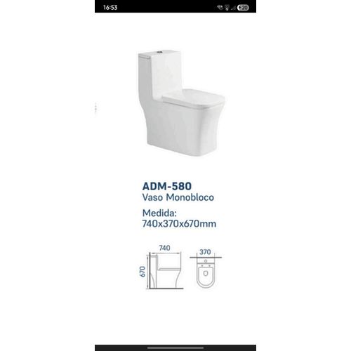 VASO MONOBLOCO BRANCO ADM-580 QUADRADO C/ASSENTO