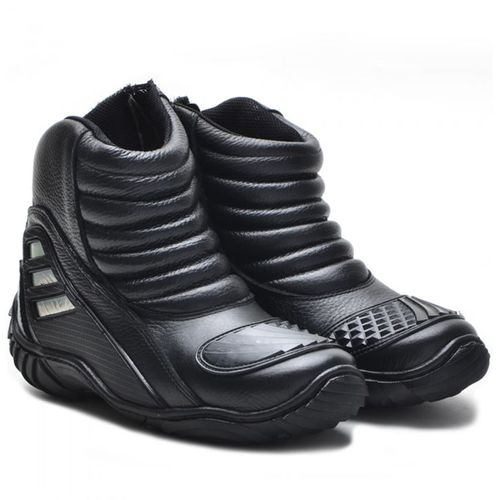 279AT-Bota motociclista cano médio em couro com re... - Terra dos Calçados