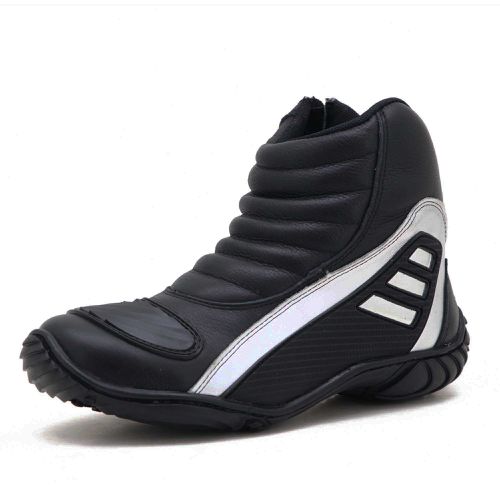 279AT-Bota motociclista cano médio em couro com re... - Terra dos Calçados